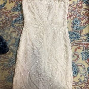 White short strapless sequin dress